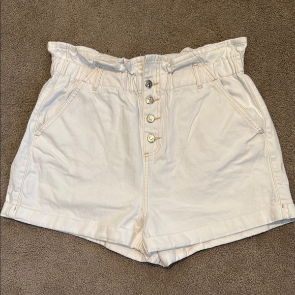 Topshop White High Waist Shorts with Paper Bag Waist - Picture 1 of 4